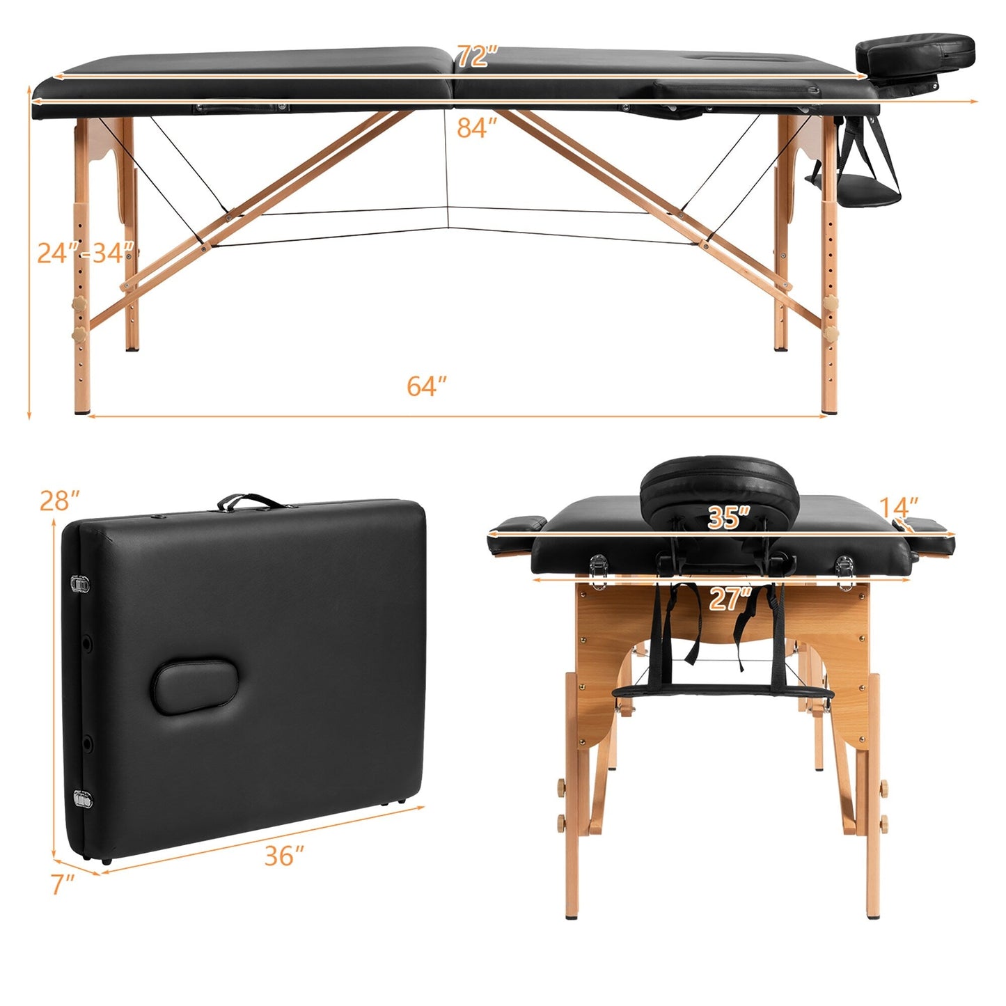 Table de massage portable 84''L réglable pour le visage, le spa et le tatouage avec transport