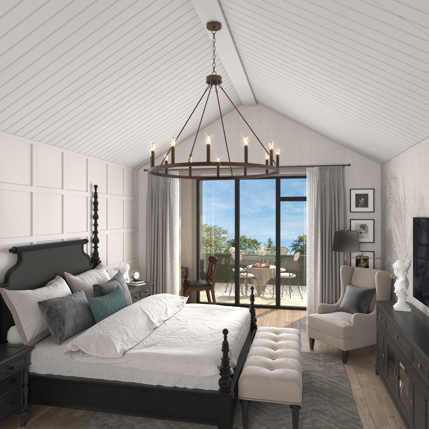 Lustre Acroma Farmhouse à 12 lumières, 40 po, en forme de roue de chariot, certifié UL - 40 po P x 138 po H