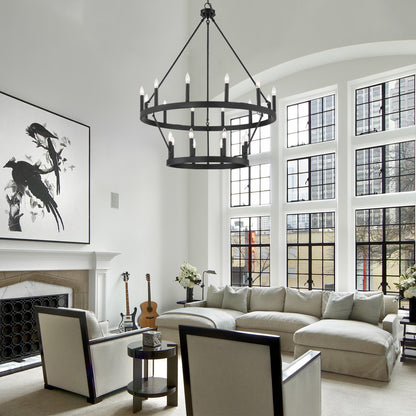 Lustre rond en forme de roue de chariot de style ferme moderne Acroma à 20 lumières de 40 po avec UL