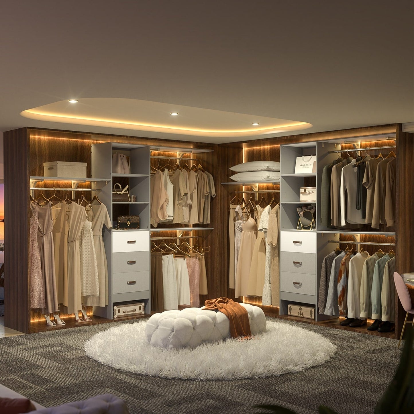 Rackcog Organiseur de placard réglable de 120 pouces avec tiroirs, système de placard avec étagères de bricolage pour placards et dressings