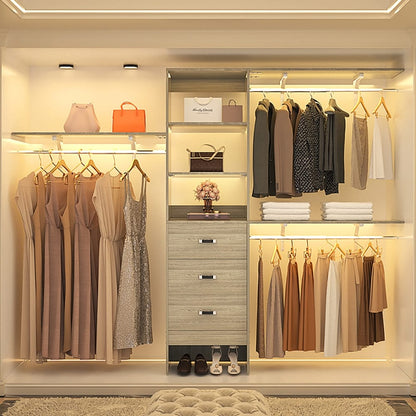 Rackcog Organiseur de placard réglable de 120 pouces avec tiroirs, système de placard avec étagères de bricolage pour placards et dressings