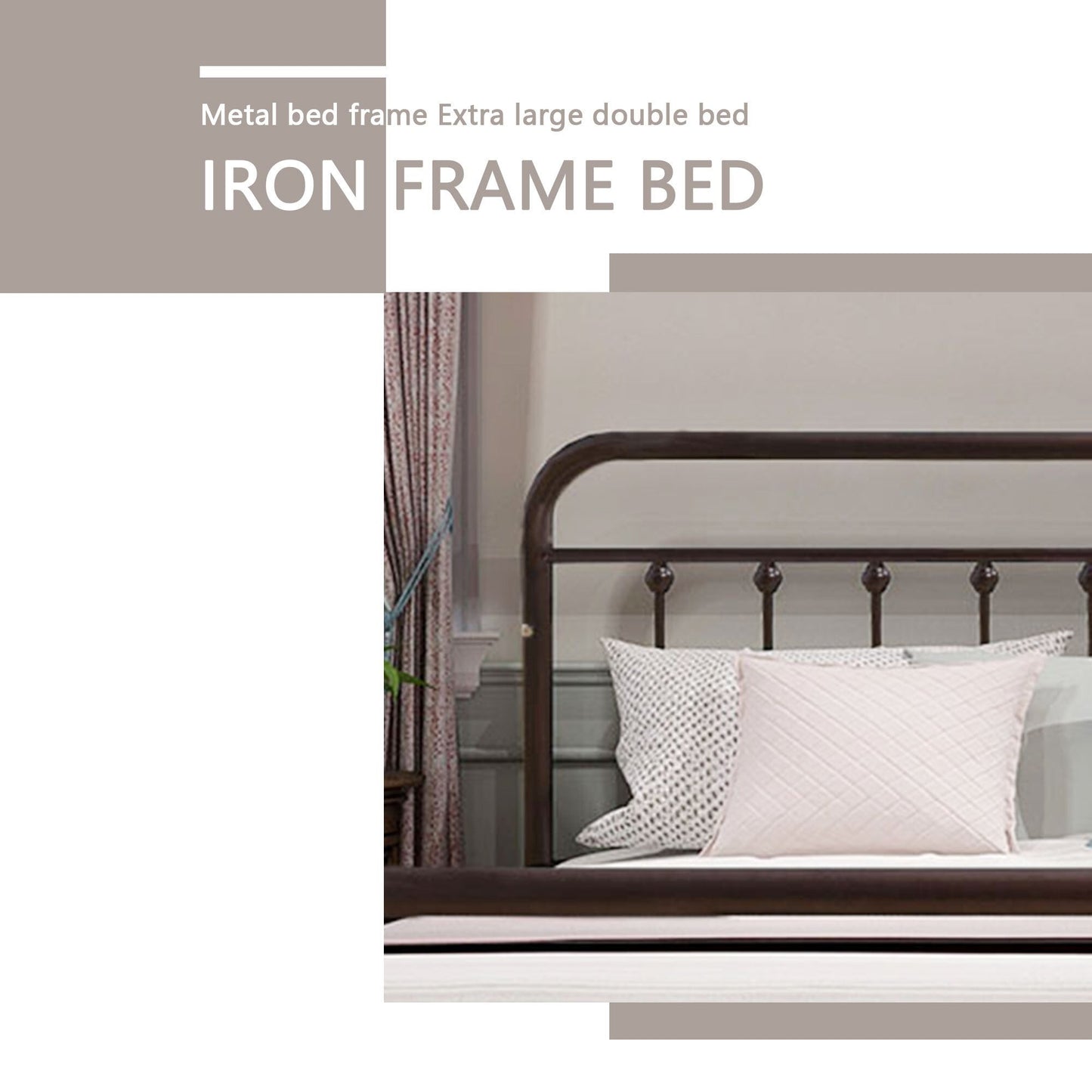 Cadre de lit plateforme en métal vintage simple Alazyhome, montage facile