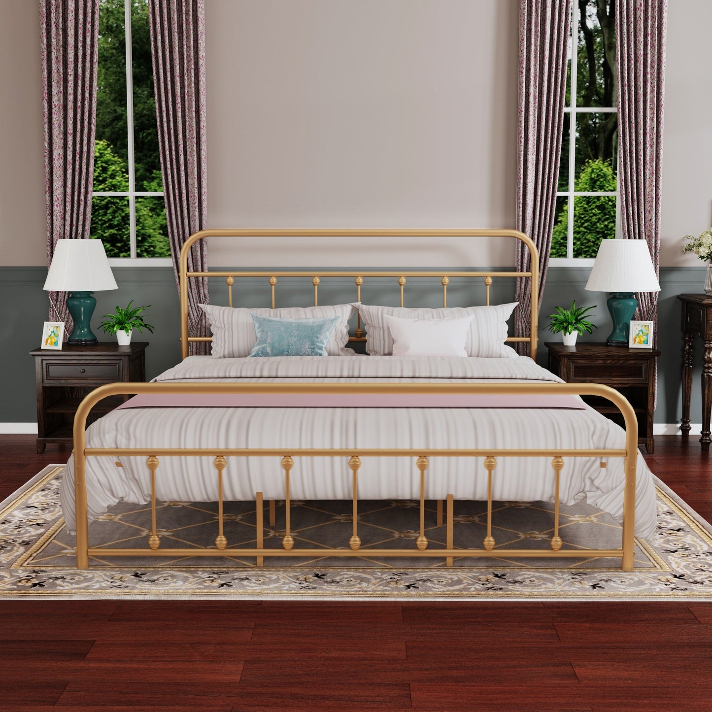 Cadre de lit plateforme en métal vintage simple Alazyhome, montage facile