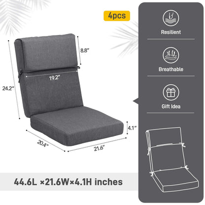 Lot de 4 coussins de chaise à dossier haut Aoodor Patio, 46 ​​x 21 x 4 pouces (coussins uniquement)