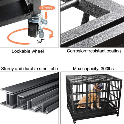 Cage pour chien Bossin 48/38 pouces, robuste et indestructible, cage anti-évasion avec roues verrouillables