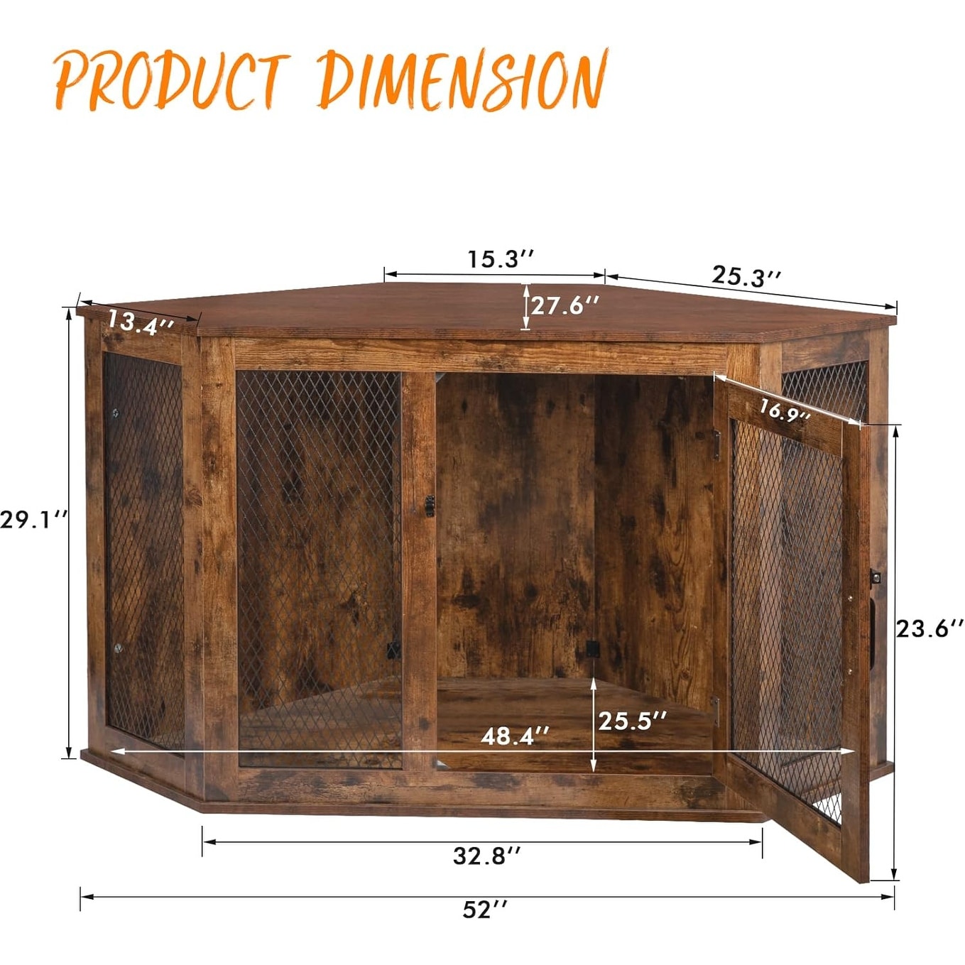 Niche d'angle pour chien Bossin, niche en bois de 44/52 pouces avec filet, niche décorative en bois pour chien, idéale pour l'intérieur