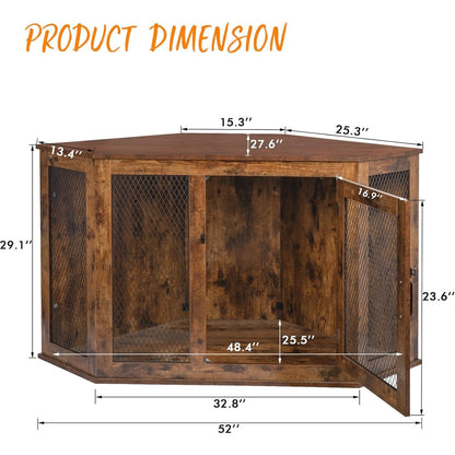 Niche d'angle pour chien Bossin, niche en bois de 44/52 pouces avec filet, niche décorative en bois pour chien, idéale pour l'intérieur