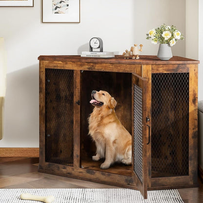 Niche d'angle pour chien Bossin, niche en bois de 44/52 pouces avec filet, niche décorative en bois pour chien, idéale pour l'intérieur
