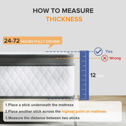 Matelas hybride ferme en mousse à mémoire de forme SweDrea de 12 po avec CertiPUR-US et Oeko-TEX, doté de ressorts renforcés.