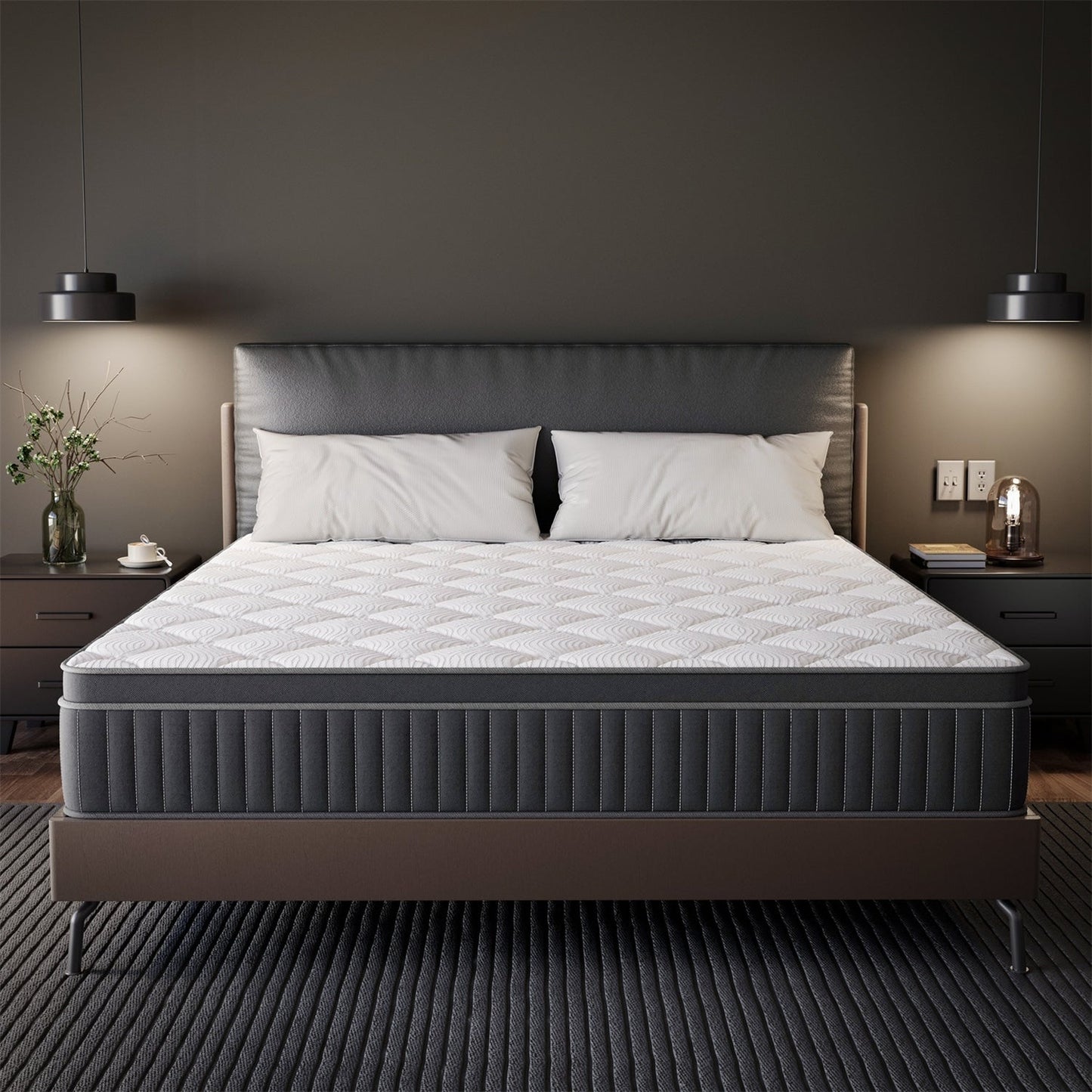 Matelas hybride à ressorts refroidissants SweDrea 12 po, fermeté moyenne, isolation des mouvements, certifié CertiPUR-US, SGS et OEKO-TEX