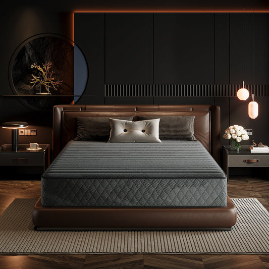 Matelas hybride SweDrea 8/12 po en mousse à mémoire de forme infusée de gel, ferme et respirant, certifié CertiPUR-US, SGS et OEKO-TEX.