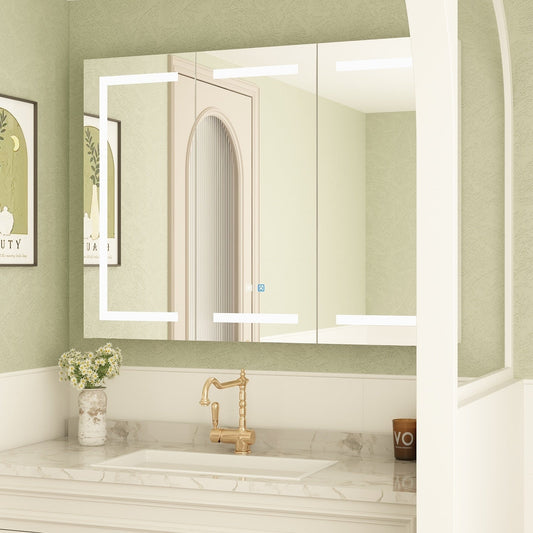 Armoire à pharmacie de salle de bain avec miroir LED antibuée 6 000 K, armoire murale blanche