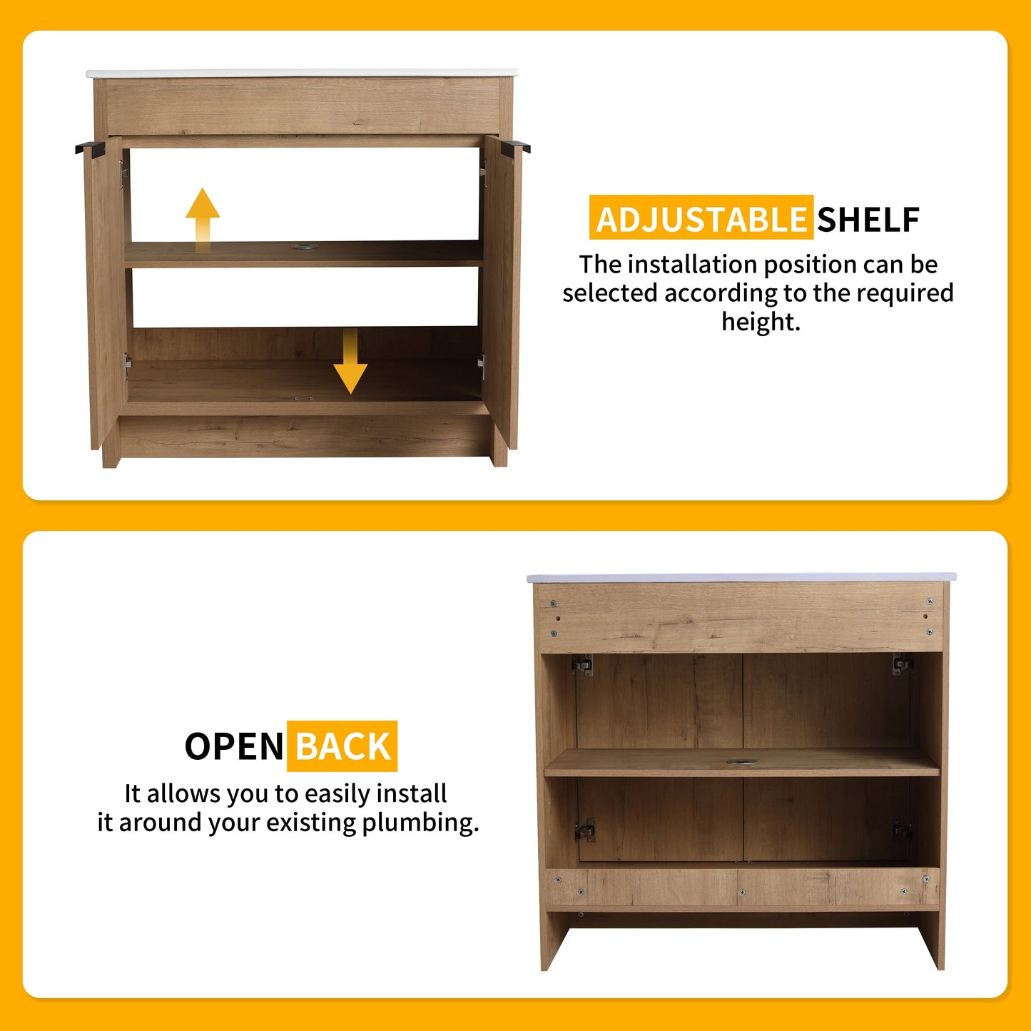 Beingnext Meuble-lavabo 24/30/36 avec porte à fermeture douce et étagère réglable