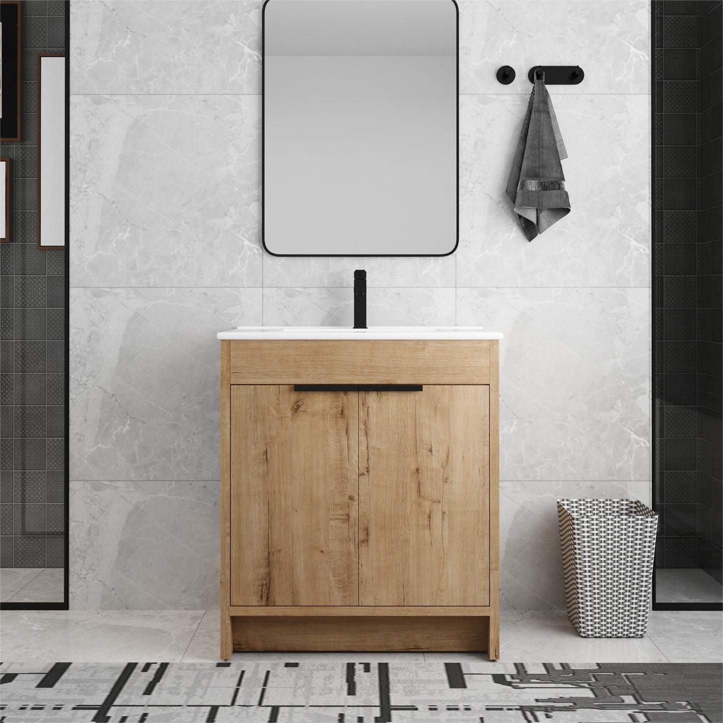 Beingnext Meuble-lavabo 24/30/36 avec porte à fermeture douce et étagère réglable