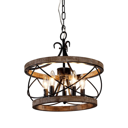 Lustre cage rustique en bois Bella Depot à 5 lumières, éclairage à intensité variable, suspension réglable de 15,7 pouces pour îlot de cuisine