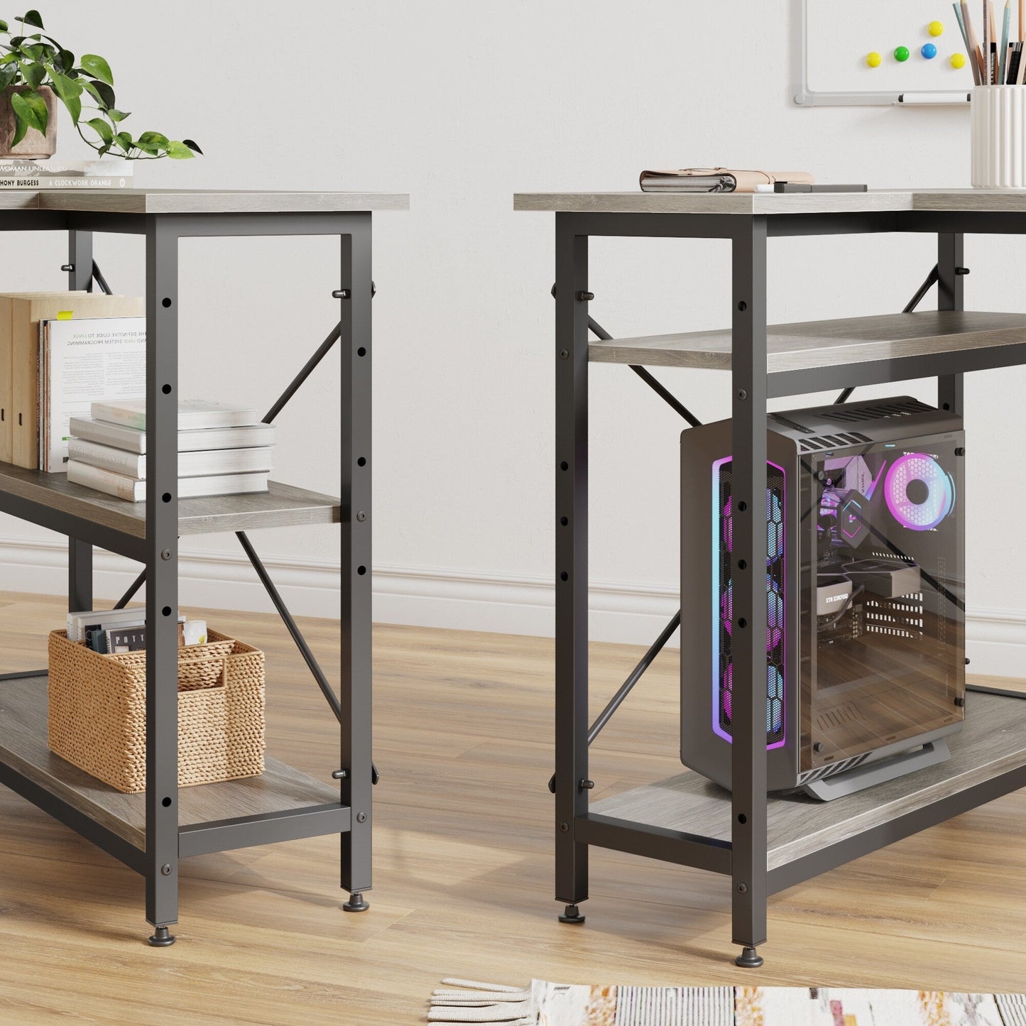 Petit bureau en L avec étagères de rangement Bureau d'ordinateur d'angle