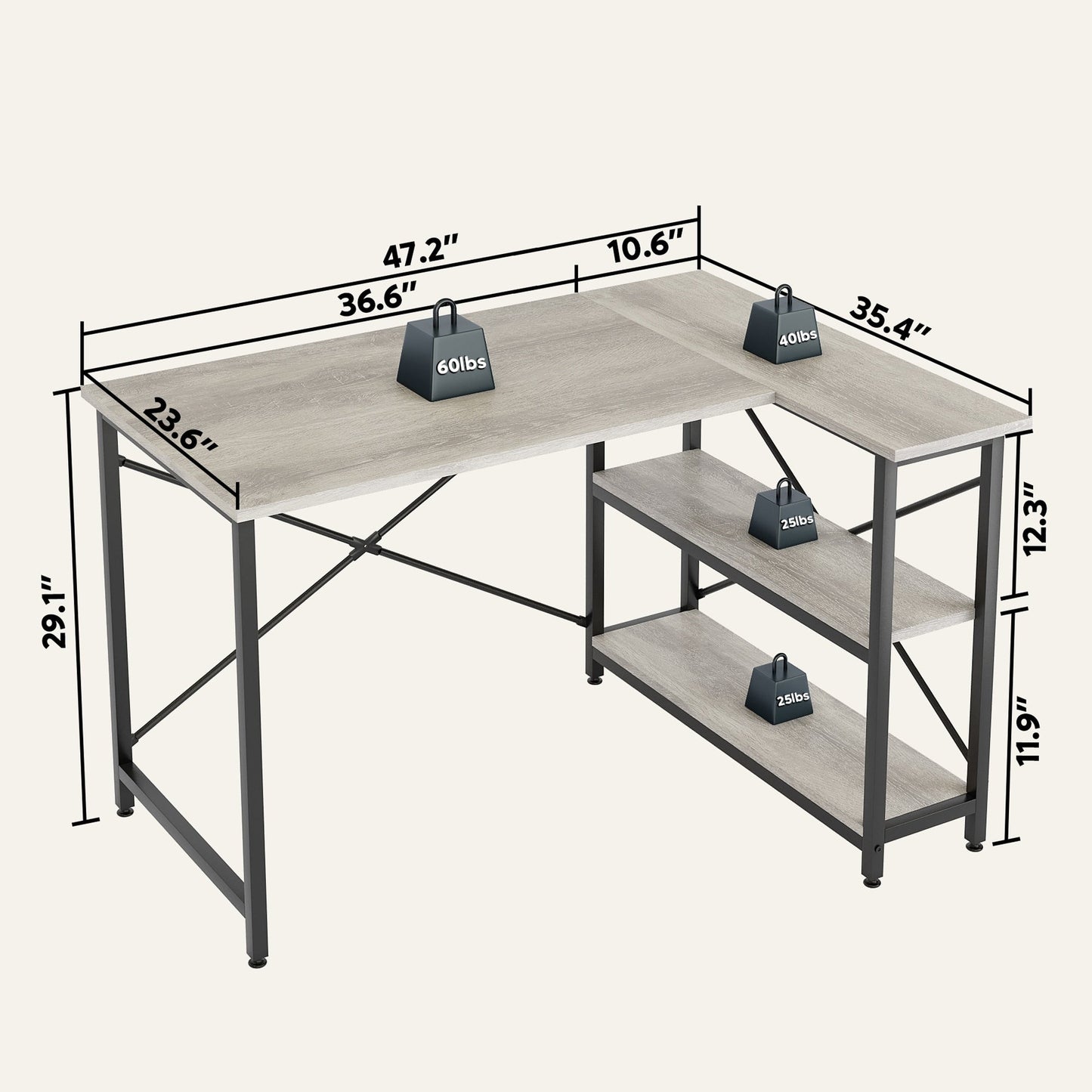 Petit bureau en L avec étagères de rangement Bureau d'ordinateur d'angle