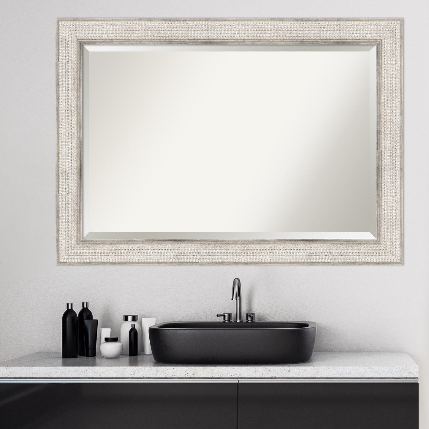 Miroir mural de salle de bain en bois biseauté - Cadre argenté Treillis - Argent Treillis