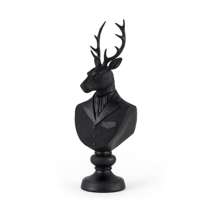 Sculpture de buste de cerf en résine noire - 6 L x 8 P x 23 H
