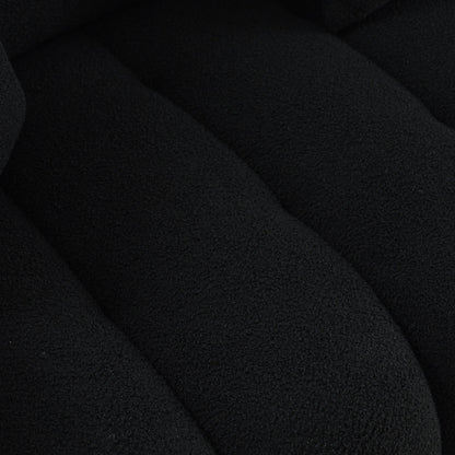 Canapé 3 places Teddy noir avec coussins de dossier et cadre en bois