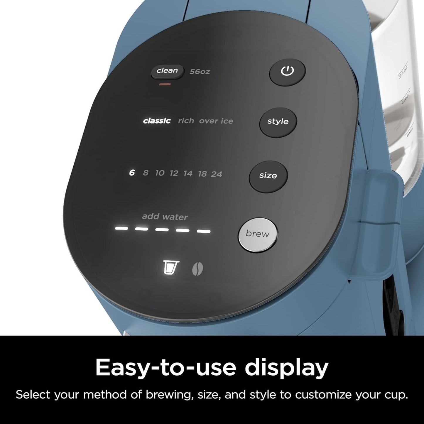 Cafetière bleue à dose unique, compatible K-Cup, réservoir de 1,6 l, 6 à 68 cl, format compact