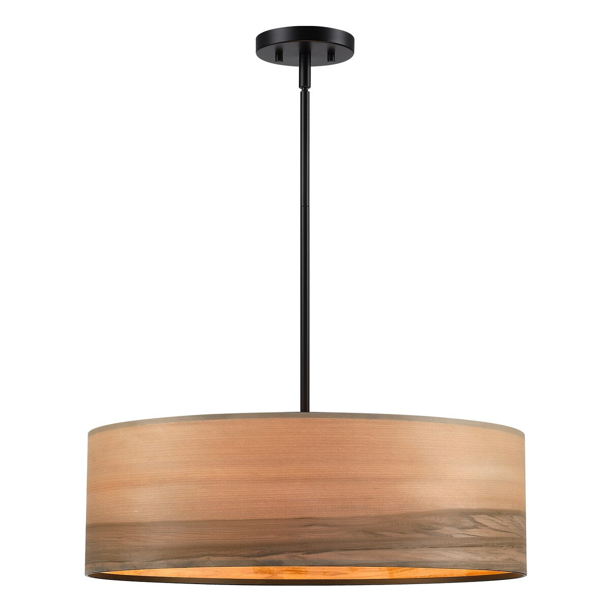 Lustre tambour Breaux à 4 lumières en placage de bois avec auvent noir - 22 po de largeur