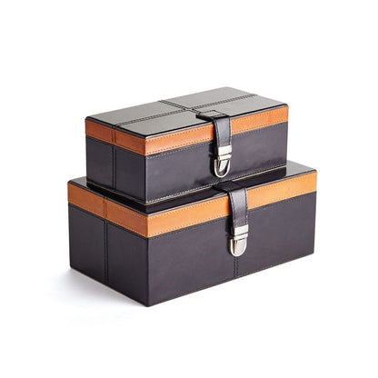 Coffret Brentwood – Cuir bleu marine et cigare avec nickel poli, lot de 2