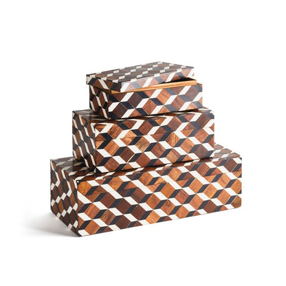 Coffret décoratif Brett – Marron, noir et blanc, lot de 2