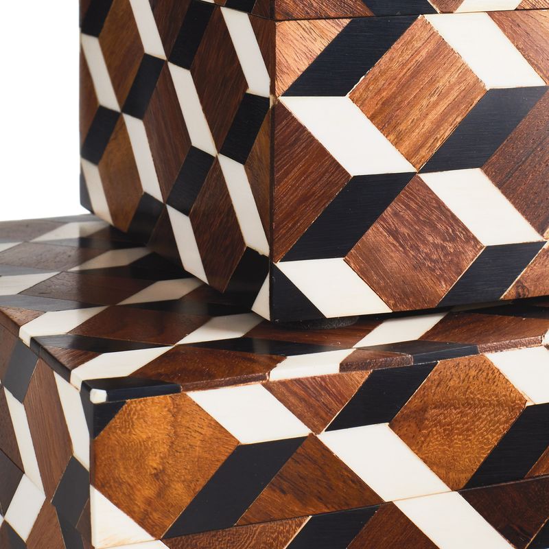 Coffret décoratif Brett – Marron, noir et blanc, lot de 2