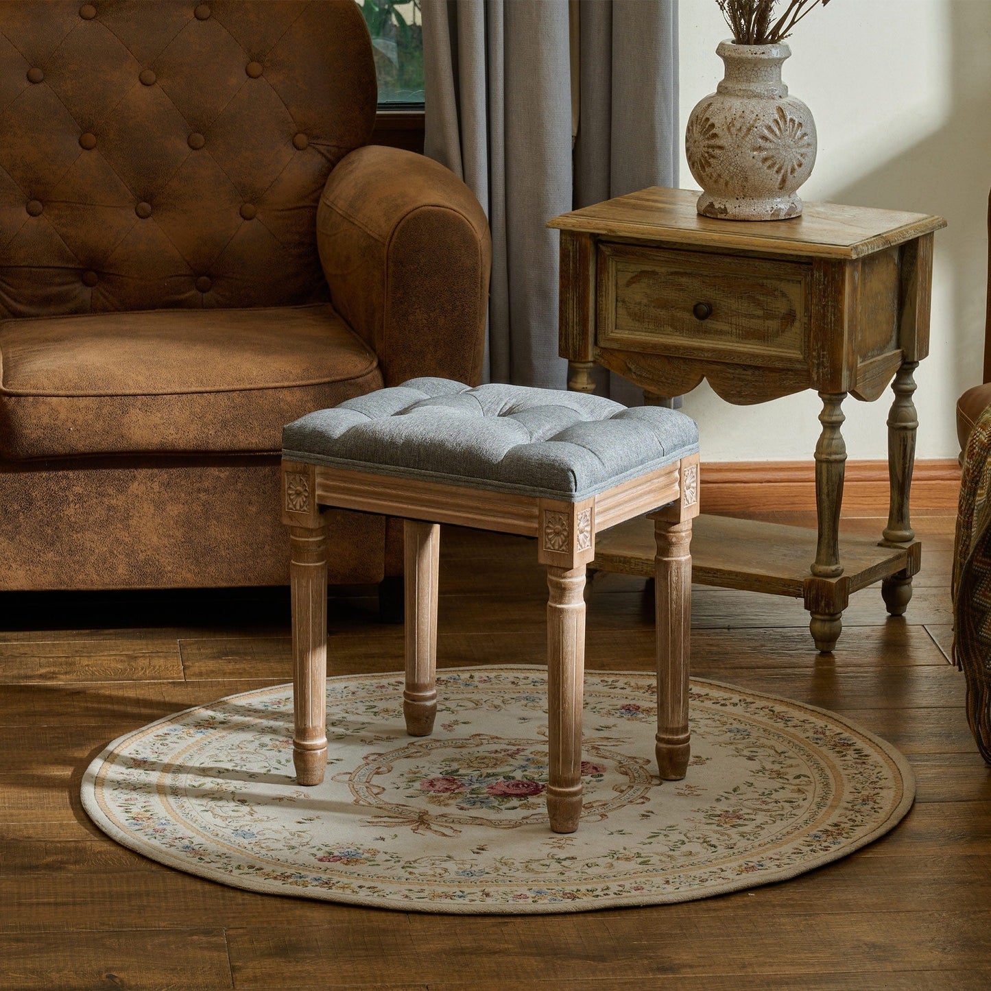 Tabouret de pied et tabouret de coiffeuse rembourrés vintage français CO-Z