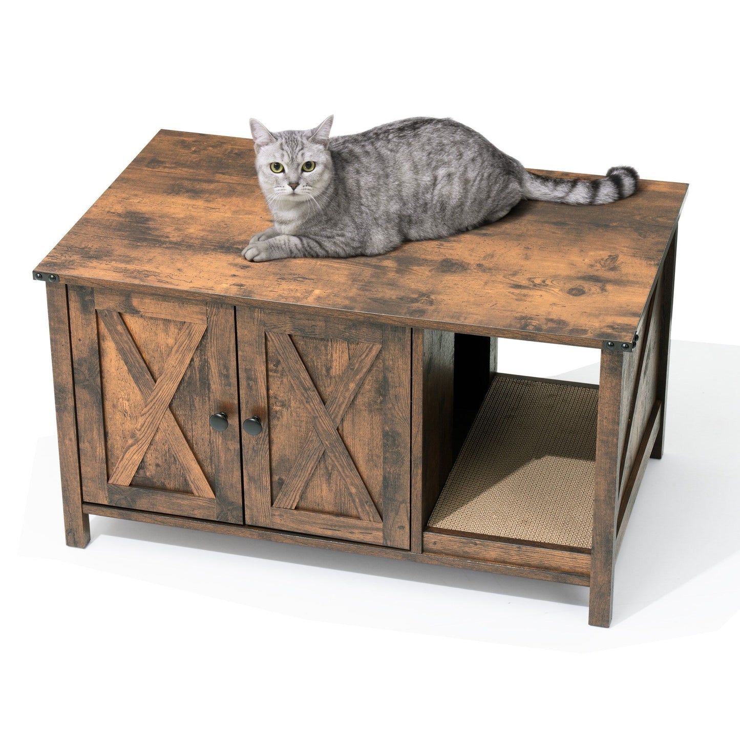 Enceinte de litière pour chat, meuble de toilette en bois caché avec griffoir