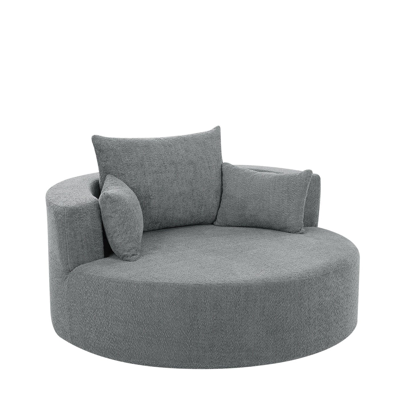 Fauteuil d'appoint en chenille, fauteuil rond avec base pivotante à 360 degrés et 3 coussins amovibles