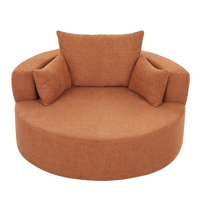Fauteuil d'appoint en chenille, fauteuil rond avec base pivotante à 360 degrés et 3 coussins amovibles