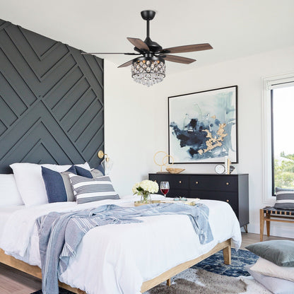 Lustre/ventilateur de plafond à 4 lumières en chrome/cristal avec télécommande