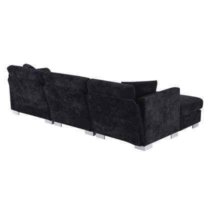 Canapé sectionnel Cloud, ensemble de canapés de luxe en forme de L avec 2 oreillers gratuits, mobilier d'intérieur 4 places en chenille avec méridienne surdimensionnée