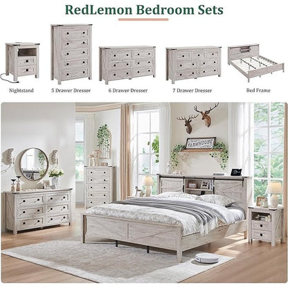 Commode haute en bois à 5 tiroirs de style ferme, commode pour chambre à coucher