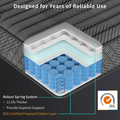 Matelas hybride en mousse à mémoire de forme SweDrea Plush 8/12 po, respirant et rafraîchissant, certifié CertiPUR-US, SGS et OEKO-TEX