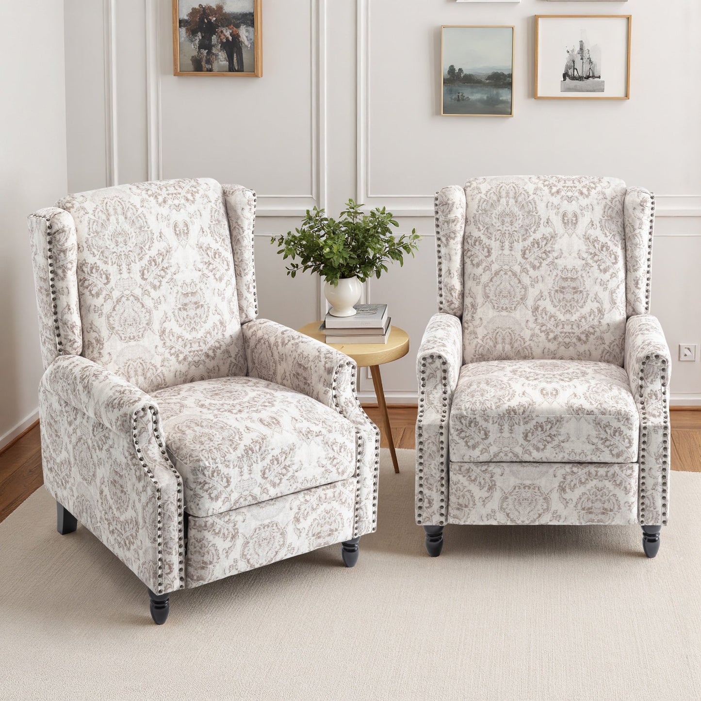 Ensemble de 2 fauteuils inclinables manuels à dossier à motif floral vintage de 29 po de largeur