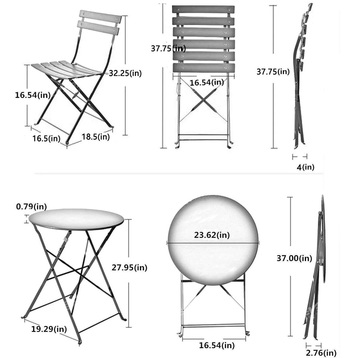 Ensemble bistrot pliant en métal 3 pièces, résistant aux intempéries, pour l'extérieur et l'intérieur, idéal pour la terrasse, la cour et le jardin.