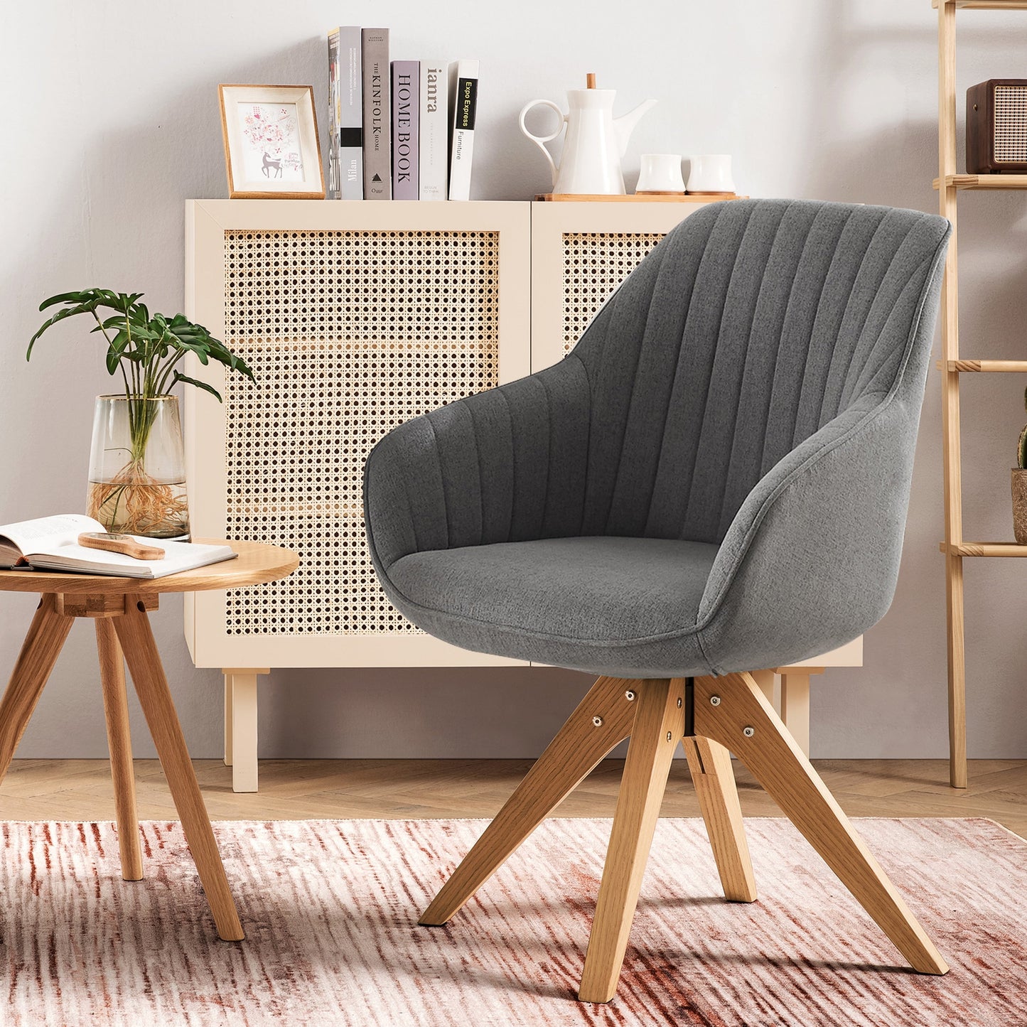 Fauteuil d'appoint pivotant Art Leon pour bureau moderne avec pieds en bois
