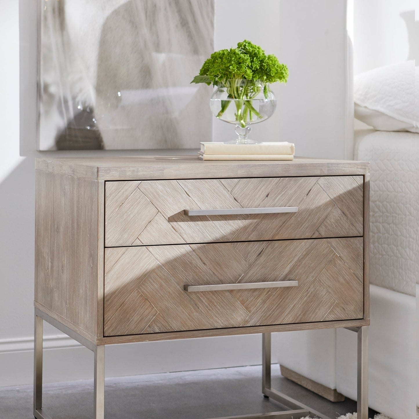 Table de chevet à 2 tiroirs en mosaïque