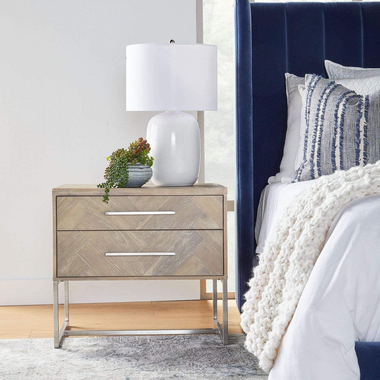 Table de chevet à 2 tiroirs en mosaïque