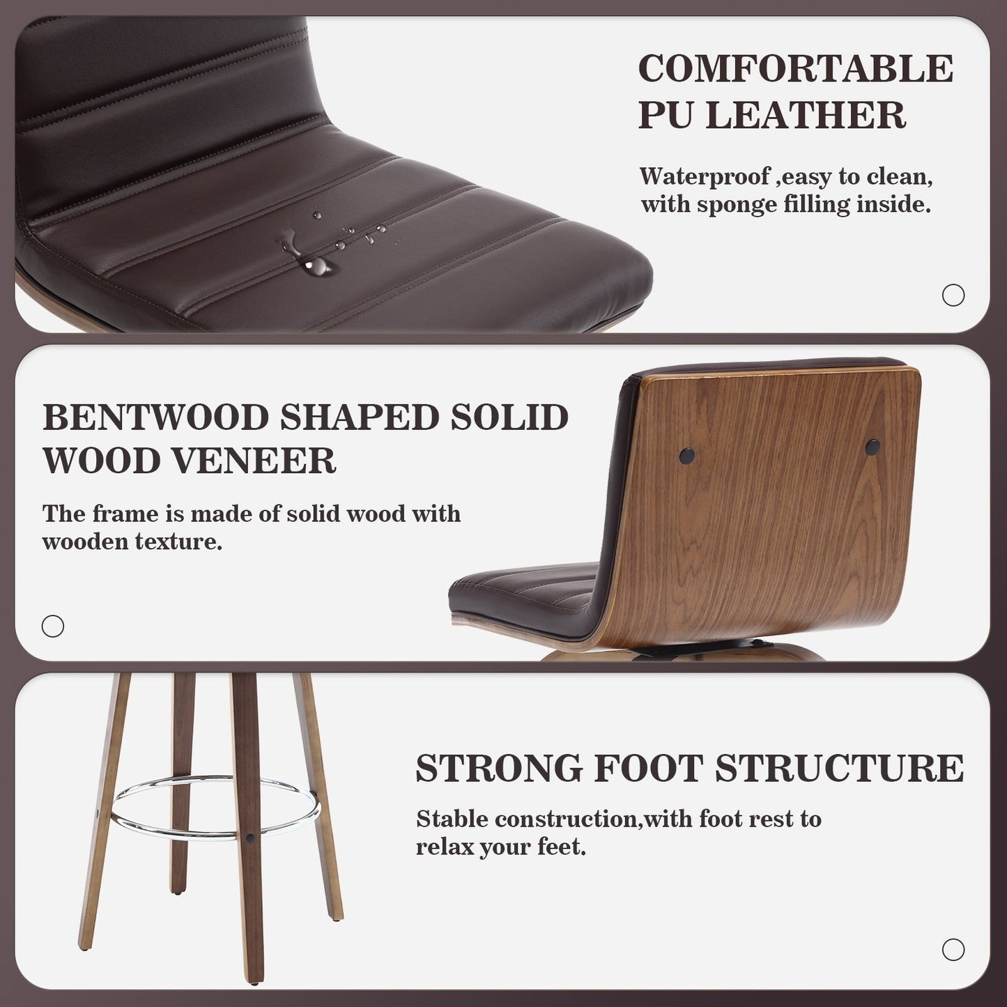 Tabourets de bar/comptoir pivotants en similicuir 26/29, lot de 2/3