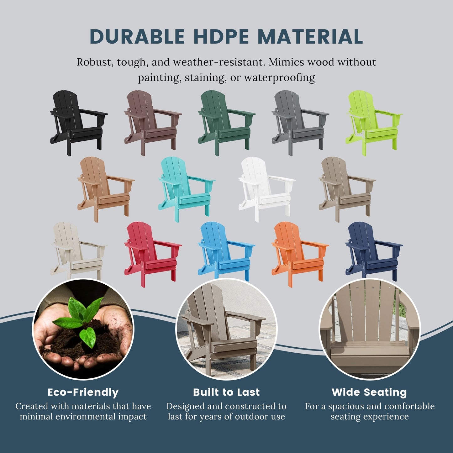 Chaise pliante Adirondack Polytrends Laguna résistante à la décoloration et aux intempéries pour patio extérieur