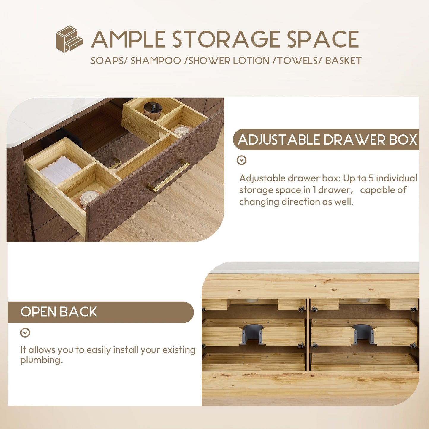 Meuble-lavabo Porto avec dessus en quartz blanc sans miroir