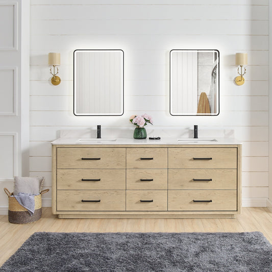Meuble-lavabo Porto avec dessus en quartz blanc sans miroir