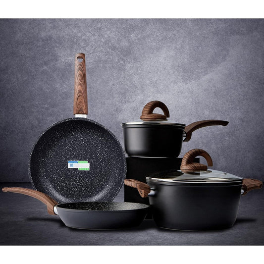Ensemble de casseroles et poêles antiadhésives, batterie de cuisine en céramique avec motif, ustensiles de cuisine à induction avec poêles, cocotte avec couvercles