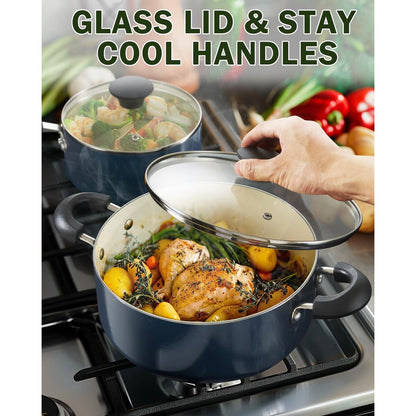 Ensemble de casseroles et poêles antiadhésives, batterie de cuisine en céramique 10 pièces, ensemble de cuisson antiadhésif avec casseroles