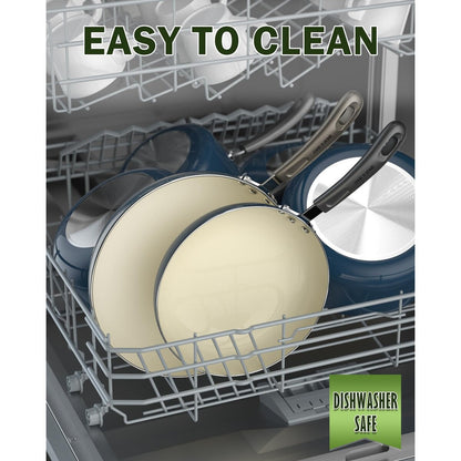 Ensemble de casseroles et poêles antiadhésives, batterie de cuisine en céramique 10 pièces, ensemble de cuisson antiadhésif avec casseroles