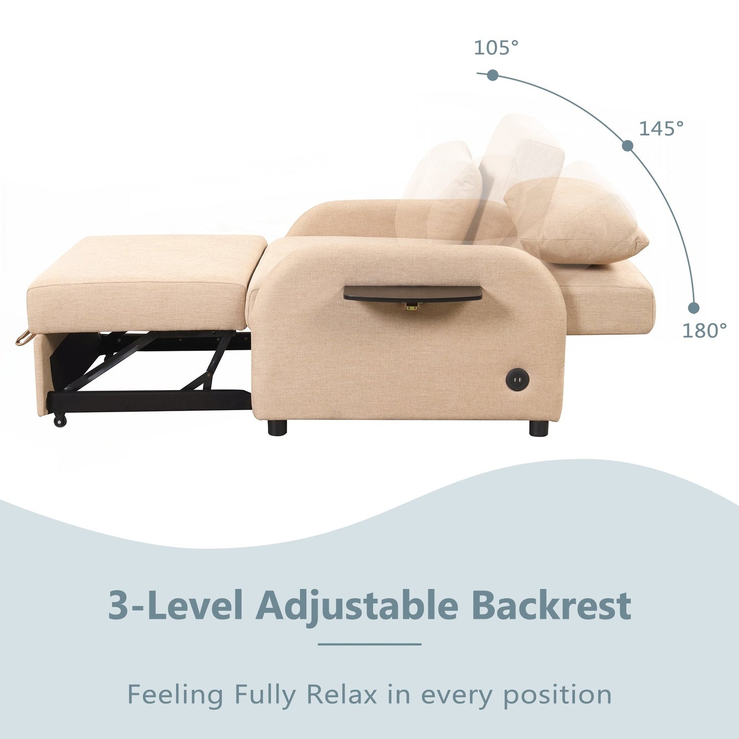 Canapé-lit gigogne 3 en 1 avec table à 2 oreilles